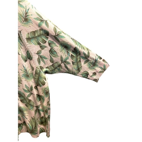 J. Jill Palm Leaf Print Crewneck Sweater Beige Size L Neutral Lightweight Boho - Picture 10 of 15